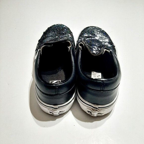 VANS OFF THE WALL Black & White SPARKLE Childrens Size 4 Girls Comfy Gym Shoes - Picture 3 of 5